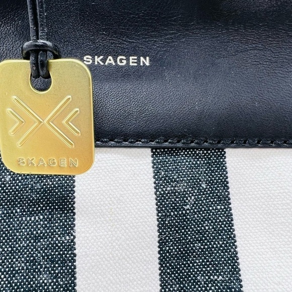 SKAGEN BEAUTIFUL LEATHER AND COTTON BLACK AND WHITE STRIPED BACKPACK - Picture 3 of 16